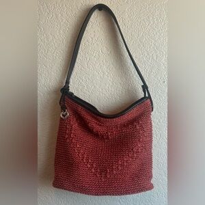 Red Heart Knit Shoulder Bag